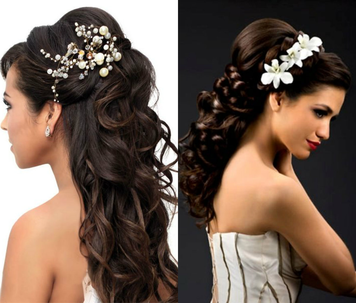Escolha elegante de metade e metade penteados de casamento para noivas