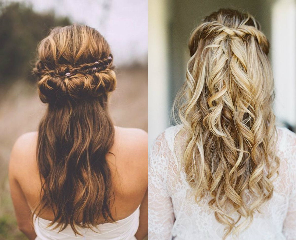 Escolha elegante de metade e metade penteados de casamento para noivas