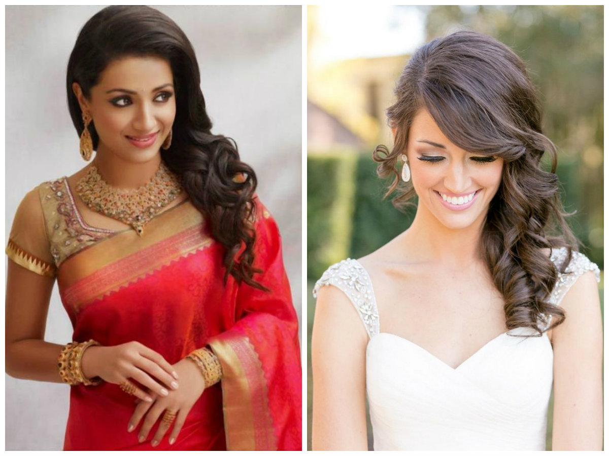 Vários penteado indiano de comprimento médio para casamentos